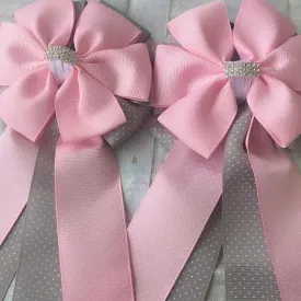 🫶 Show Bows: Pink & Gray Swiss Dot 💗 NEW