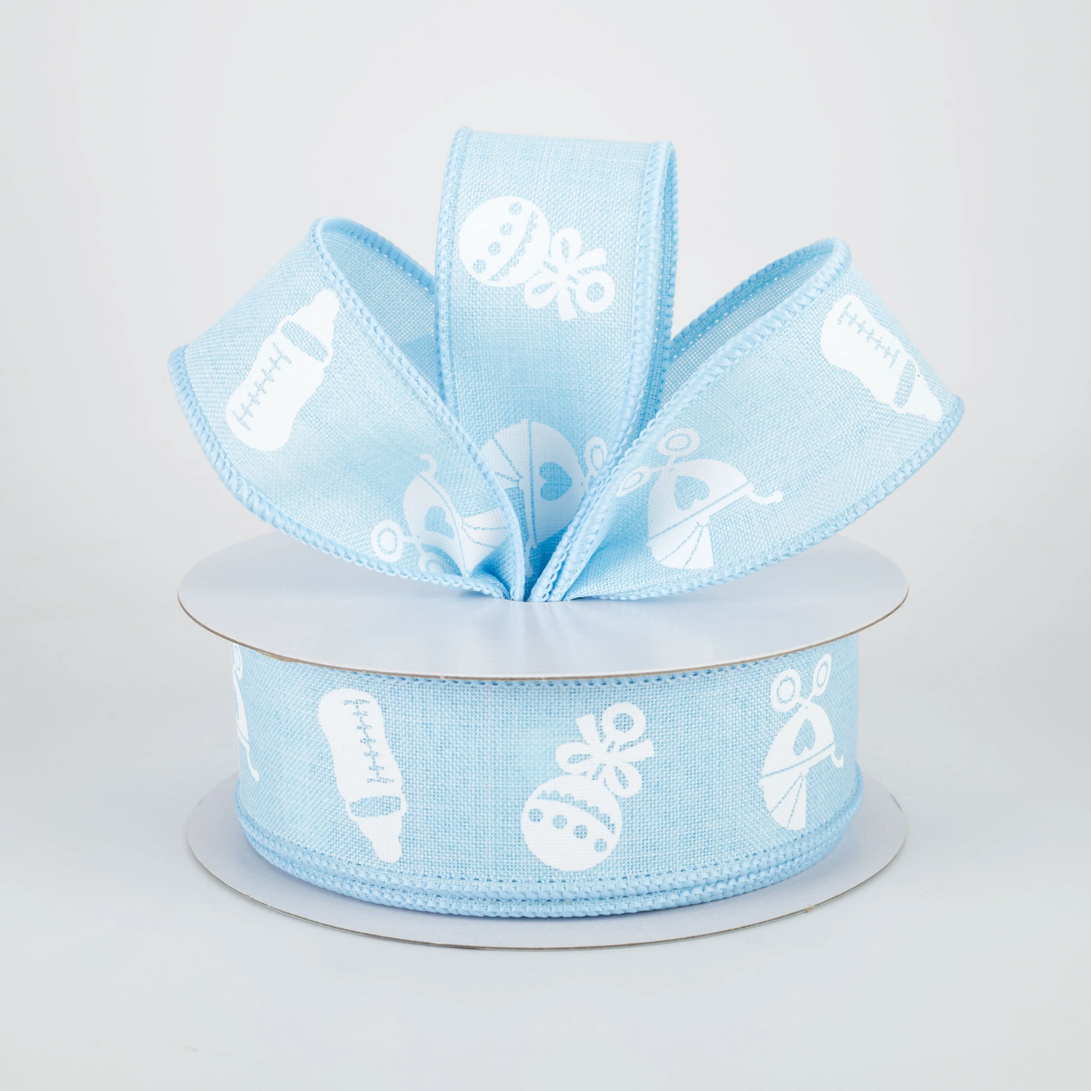 1.5" Baby Rattle, Pram, Bottle Ribbon: Pale Blue (10 Yards)