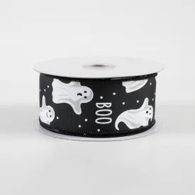 1.5" Boo Ghosts Ribbon: Black (10 Yards)