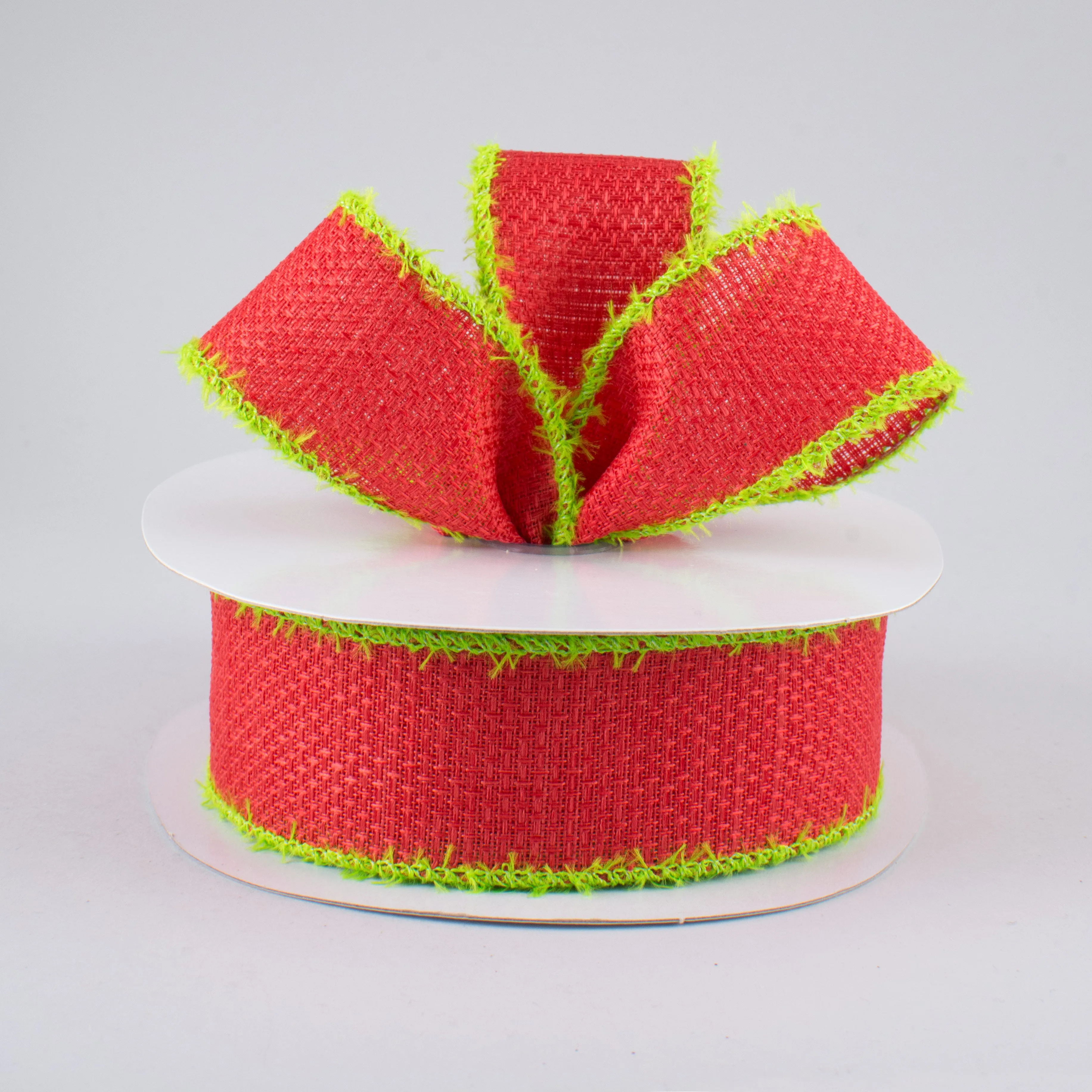 1.5" Chenille Edge Ribbon: Red & Fresh Green (10 Yards)