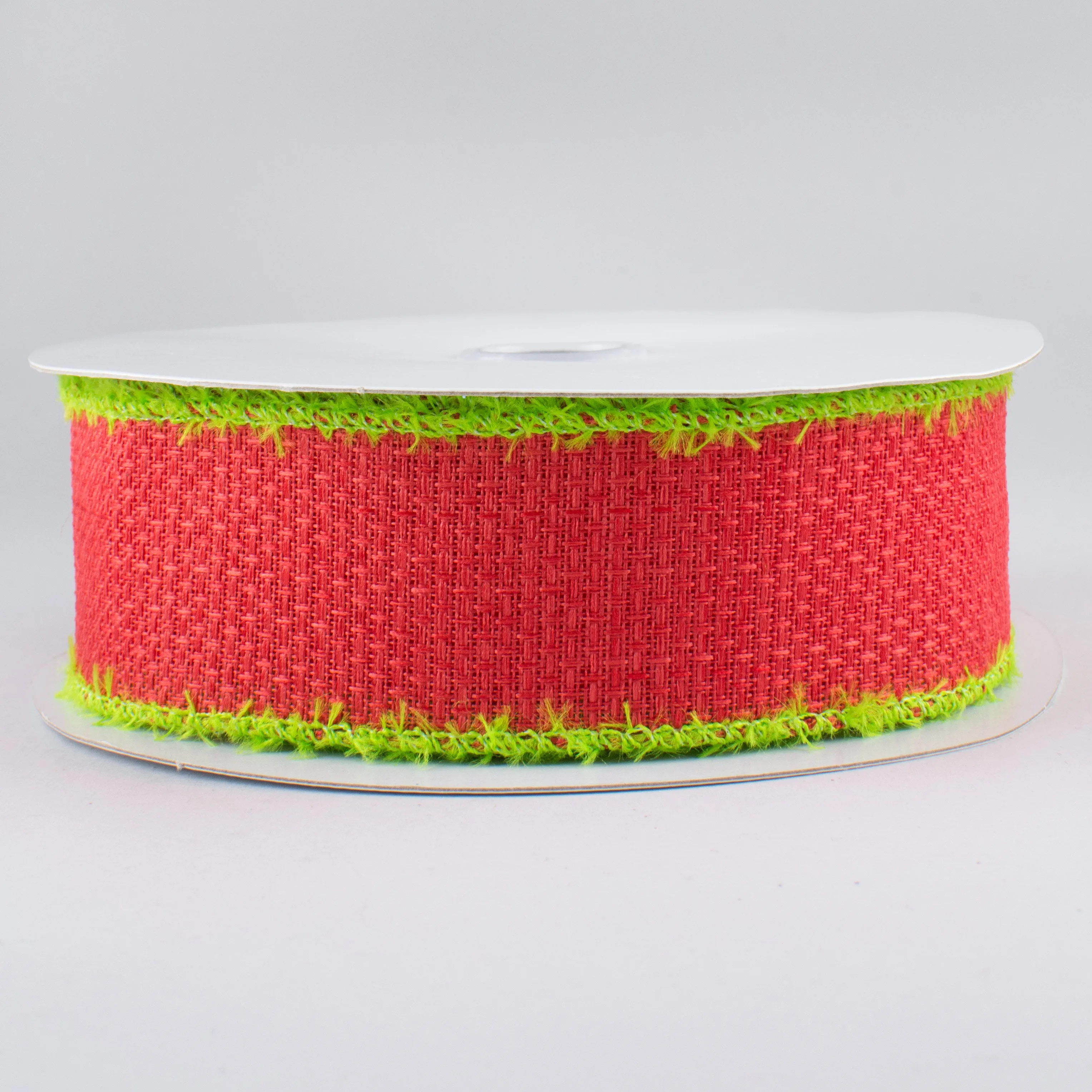 1.5" Chenille Edge Ribbon: Red & Fresh Green (10 Yards)