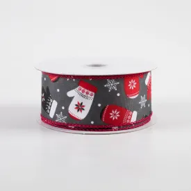 1.5" Christmas Mittens Snowflakes Ribbon: Gray (10 Yards)