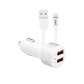 3sixT Car Charger 4.8A   Lightning Cable 1m - White