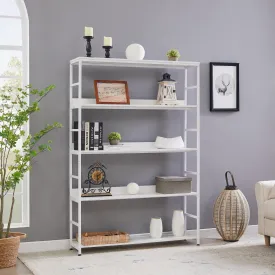 5-Tier Home Office Bookcase, Open Metal Frame Large 5 Shelf Storage, White