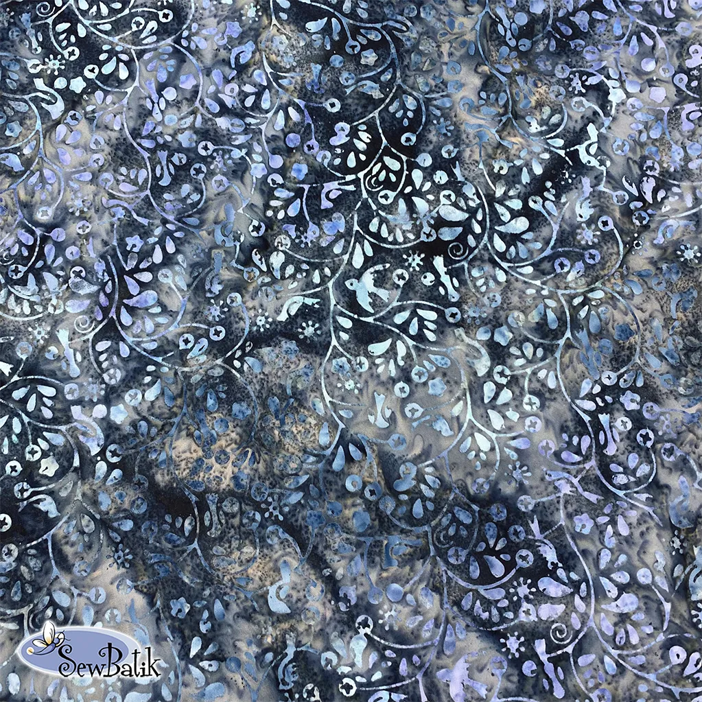 57" Batik Canvas (5oz) - Flock Together - Natural Sapphire