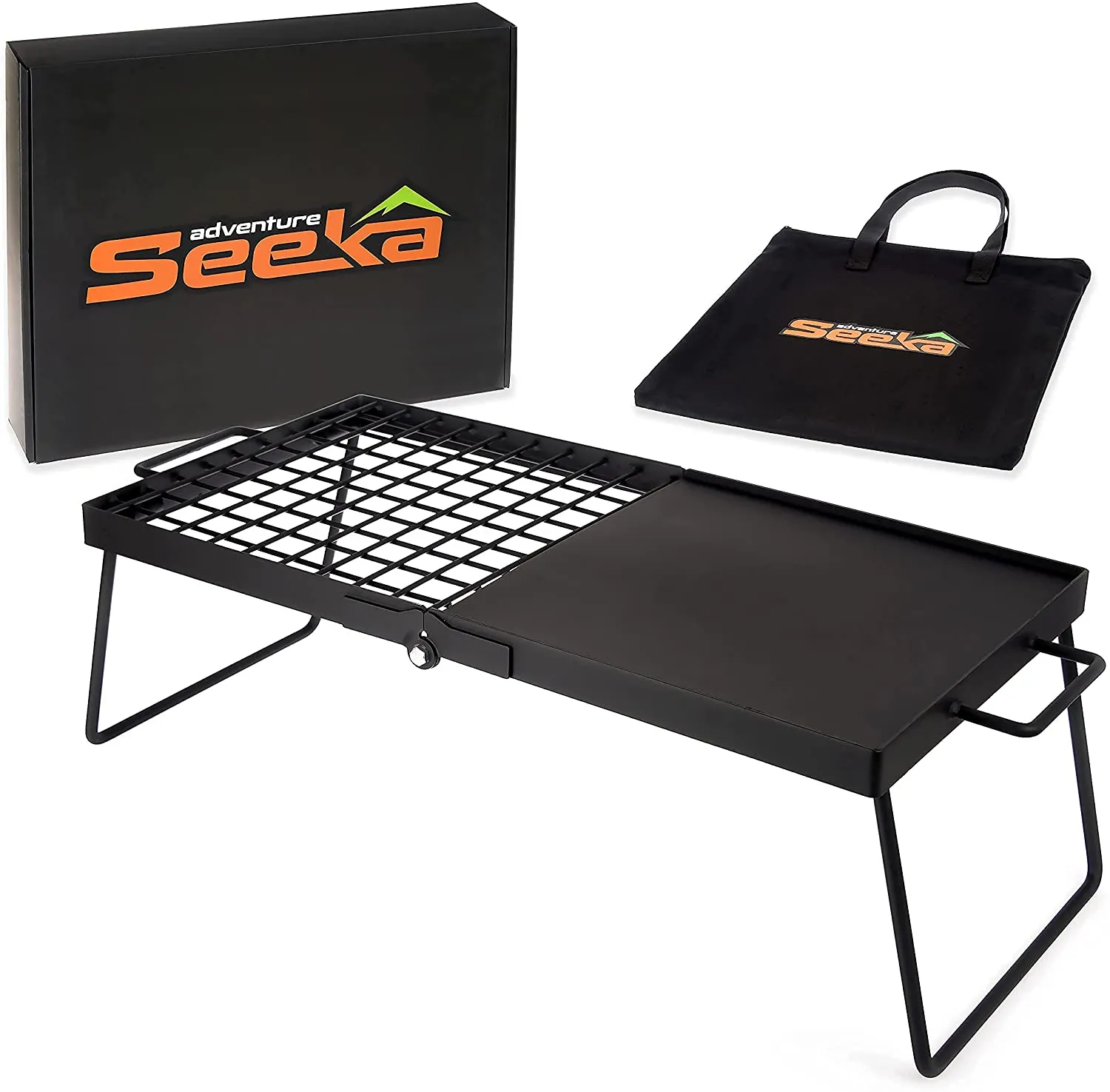 Adventure Seeka Heavy Duty 24" Folding Campfire Grill, Camp Fire Grill with Folding Grill Design for Compact Storage. Campfire Grill Grate and Griddle for Versatile Campfire Cooking