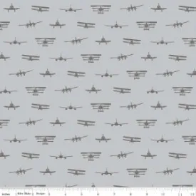 Airplanes Silhouette Gray Cotton Lycra Knit Fabric by Riley Blake