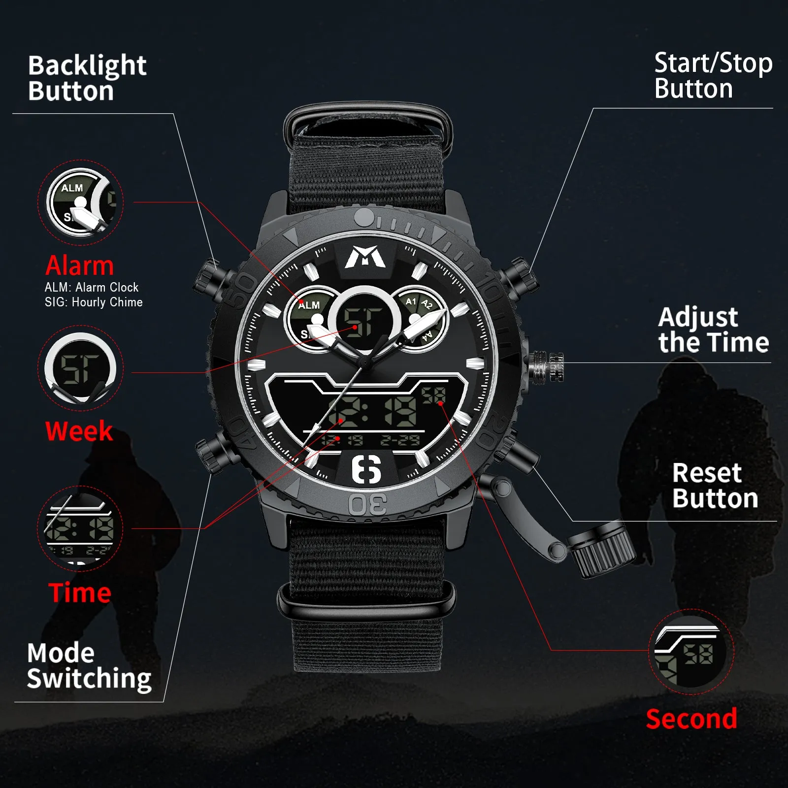 Analog Digital Watch | Nylon Band | 8269M