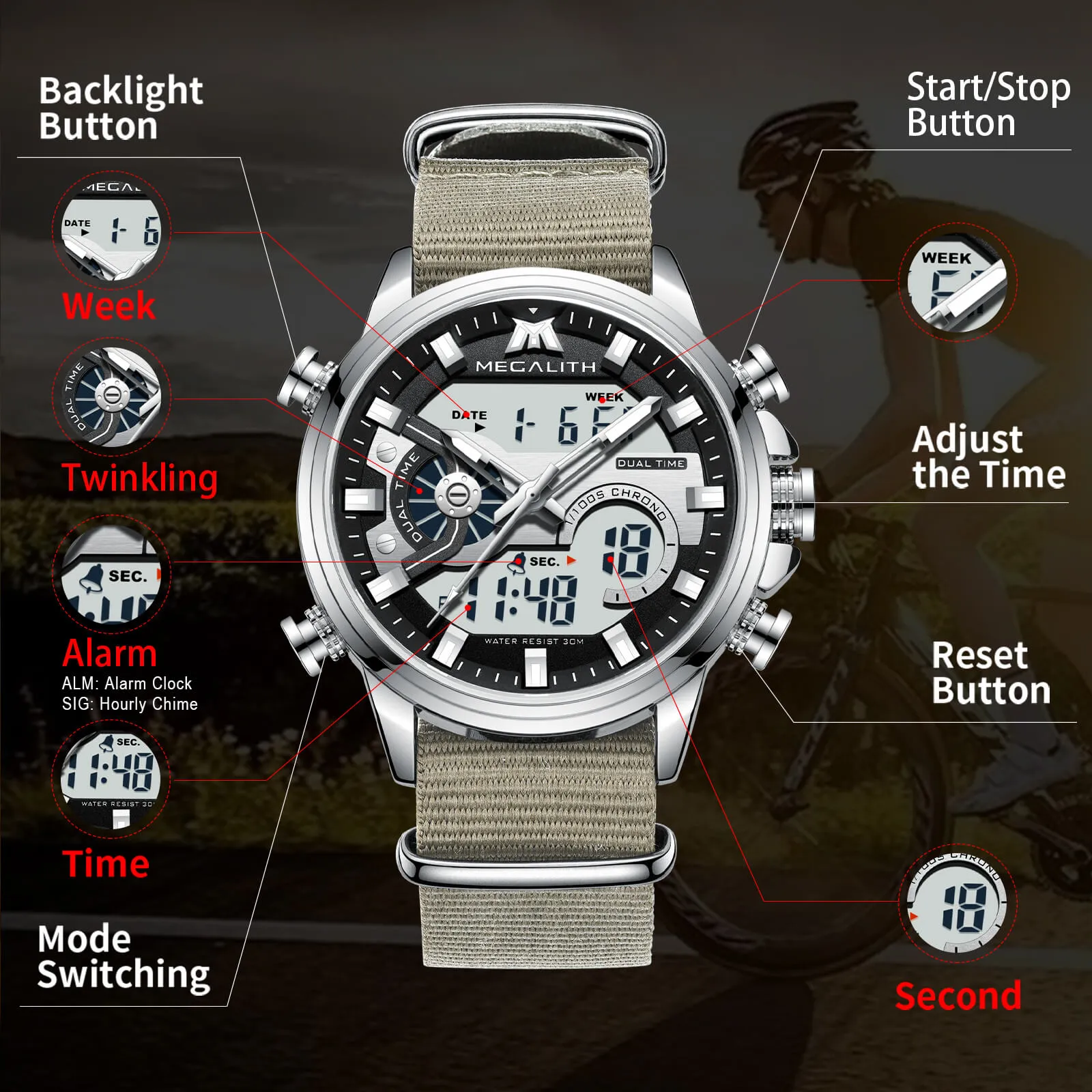 Analog Digital Watch | Nylon Band | 8276M