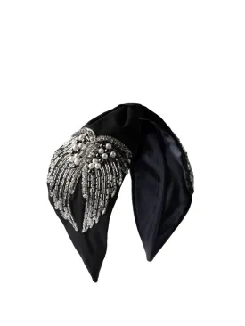 Angelo Black Bead Embroidered Women Headband