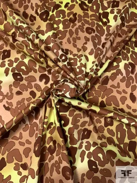 Animal-Like Pattern Printed Stretch Cotton Sateen - Dark Brown / Light Brown / Light Green