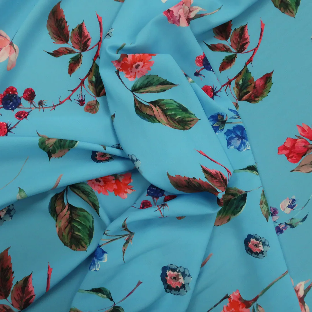 Aqua Background with Pink and Blue Floral Printed Fabric