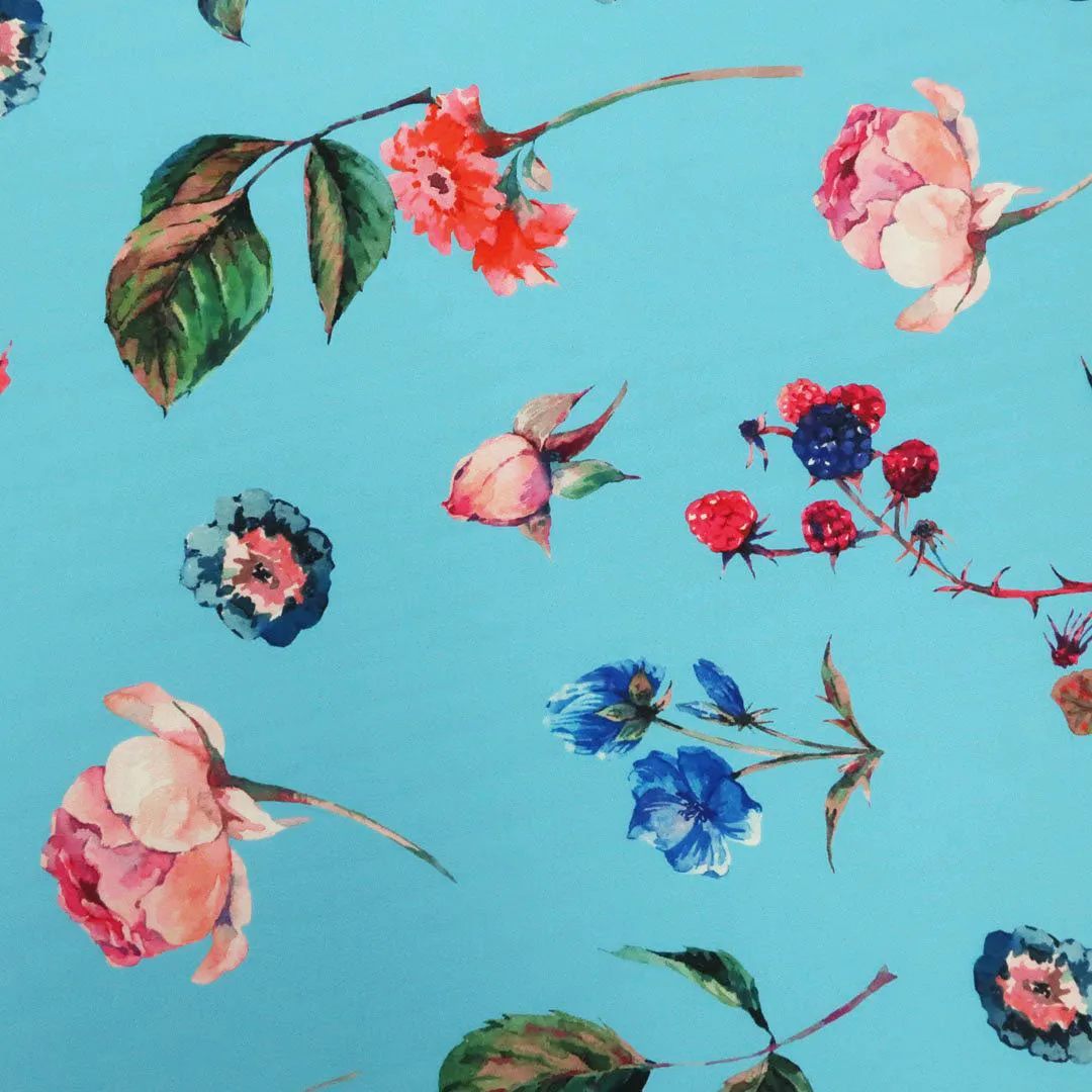 Aqua Background with Pink and Blue Floral Printed Fabric