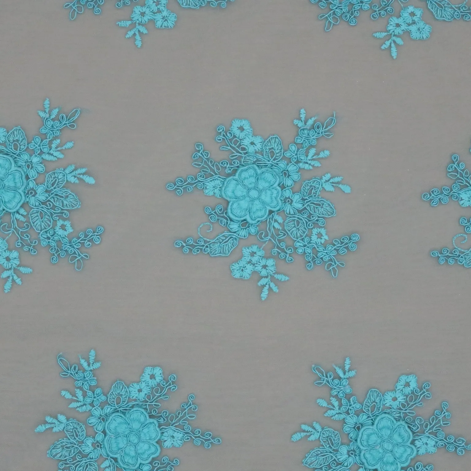 Aqua Tulle with Aqua Floral Design Embroidered Fabric