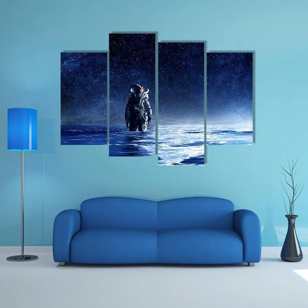 Astronaut Standing In Water Canvas Wall Art