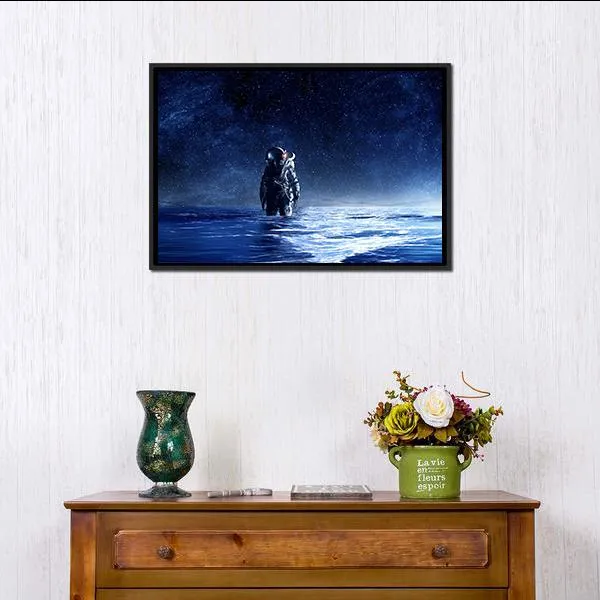 Astronaut Standing In Water Canvas Wall Art