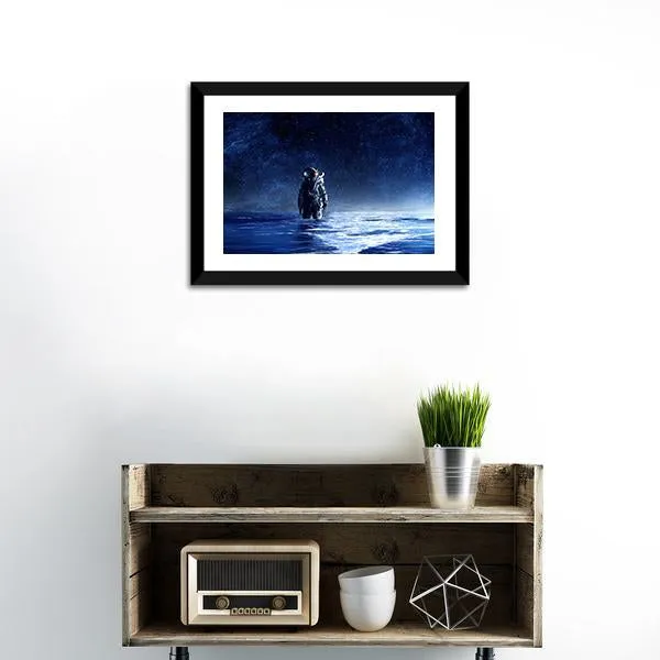 Astronaut Standing In Water Canvas Wall Art