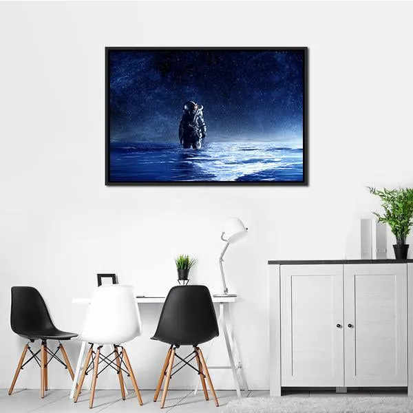 Astronaut Standing In Water Canvas Wall Art