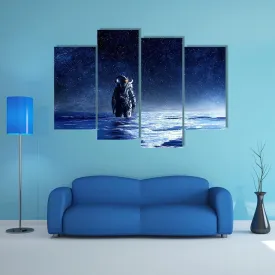 Astronaut Standing In Water Canvas Wall Art