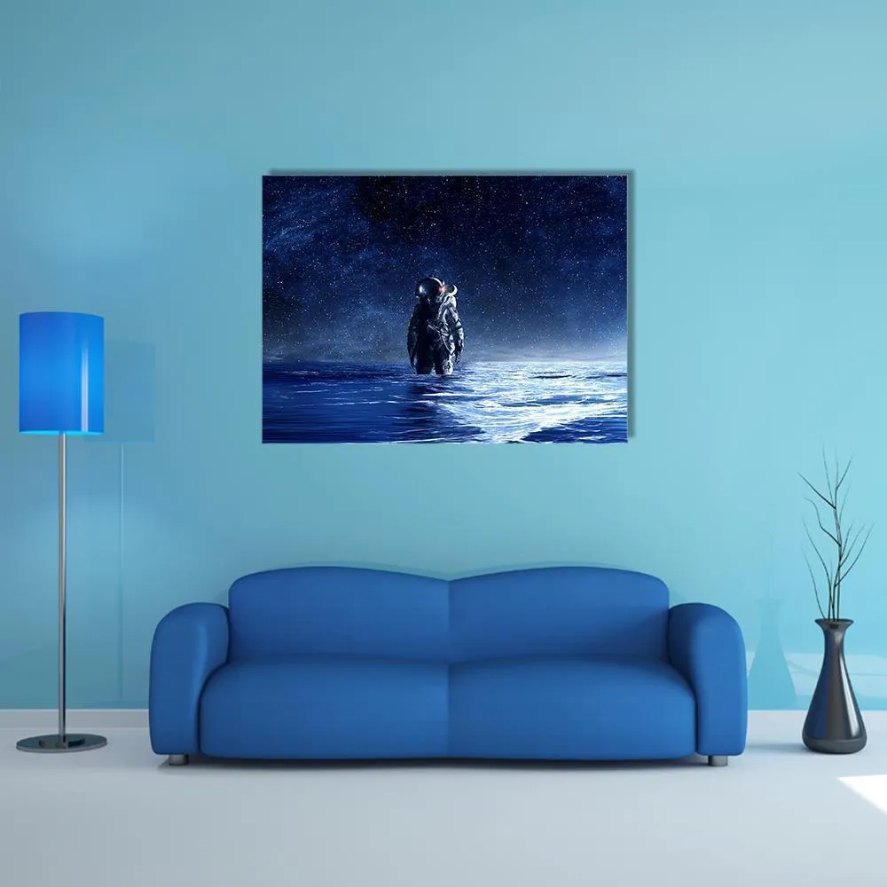 Astronaut Standing In Water Canvas Wall Art