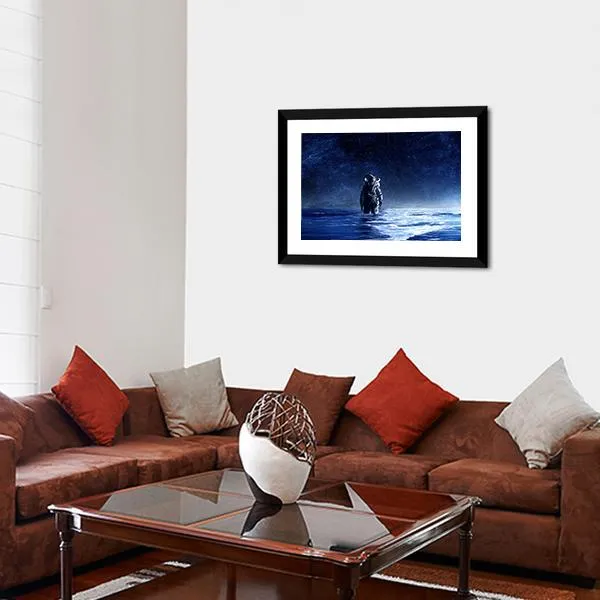 Astronaut Standing In Water Canvas Wall Art