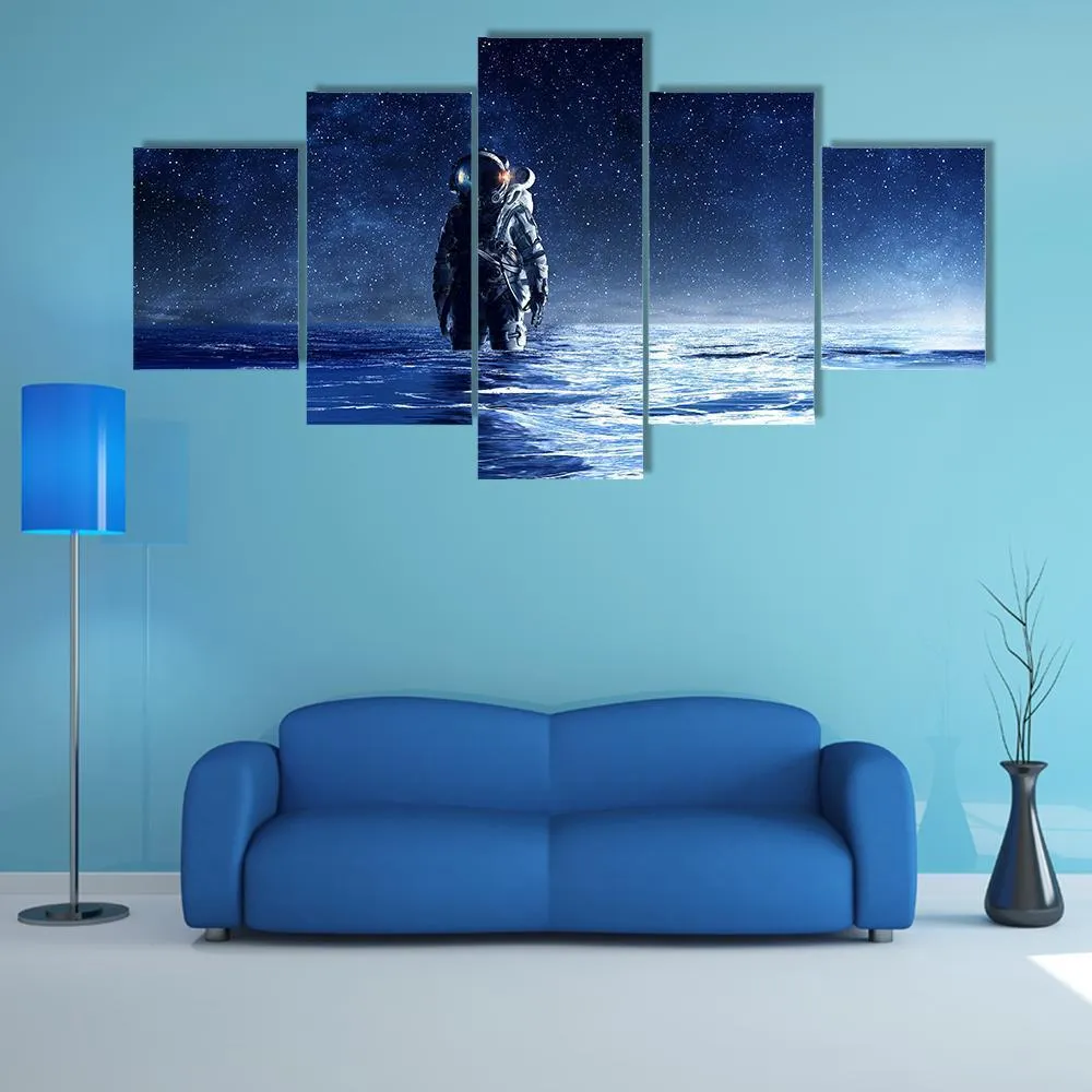 Astronaut Standing In Water Canvas Wall Art