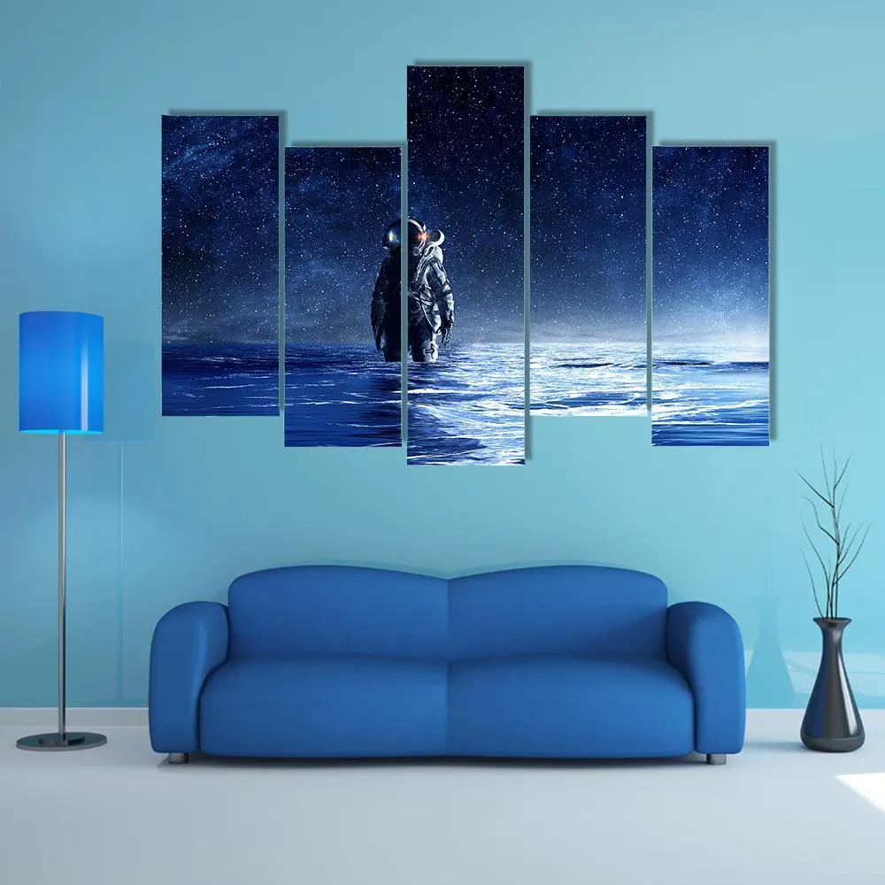 Astronaut Standing In Water Canvas Wall Art