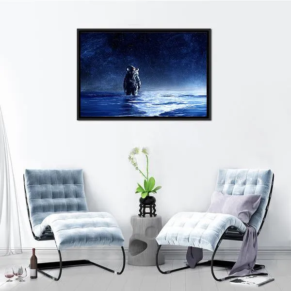 Astronaut Standing In Water Canvas Wall Art