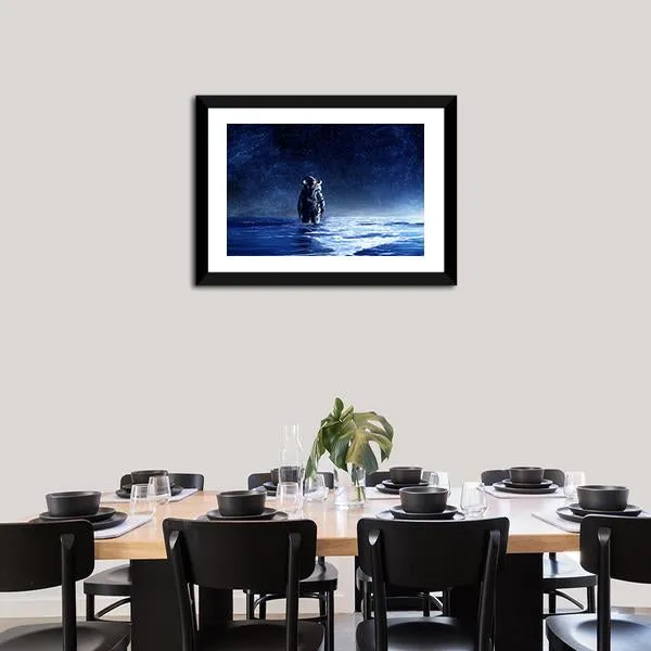 Astronaut Standing In Water Canvas Wall Art