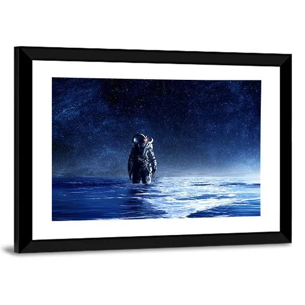 Astronaut Standing In Water Canvas Wall Art