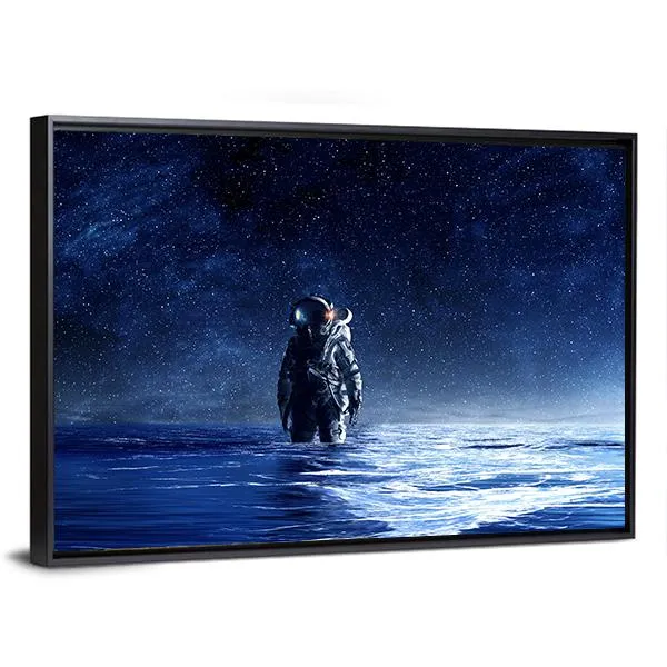 Astronaut Standing In Water Canvas Wall Art