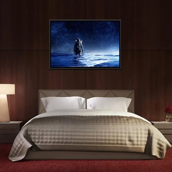 Astronaut Standing In Water Canvas Wall Art