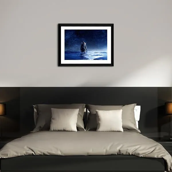 Astronaut Standing In Water Canvas Wall Art