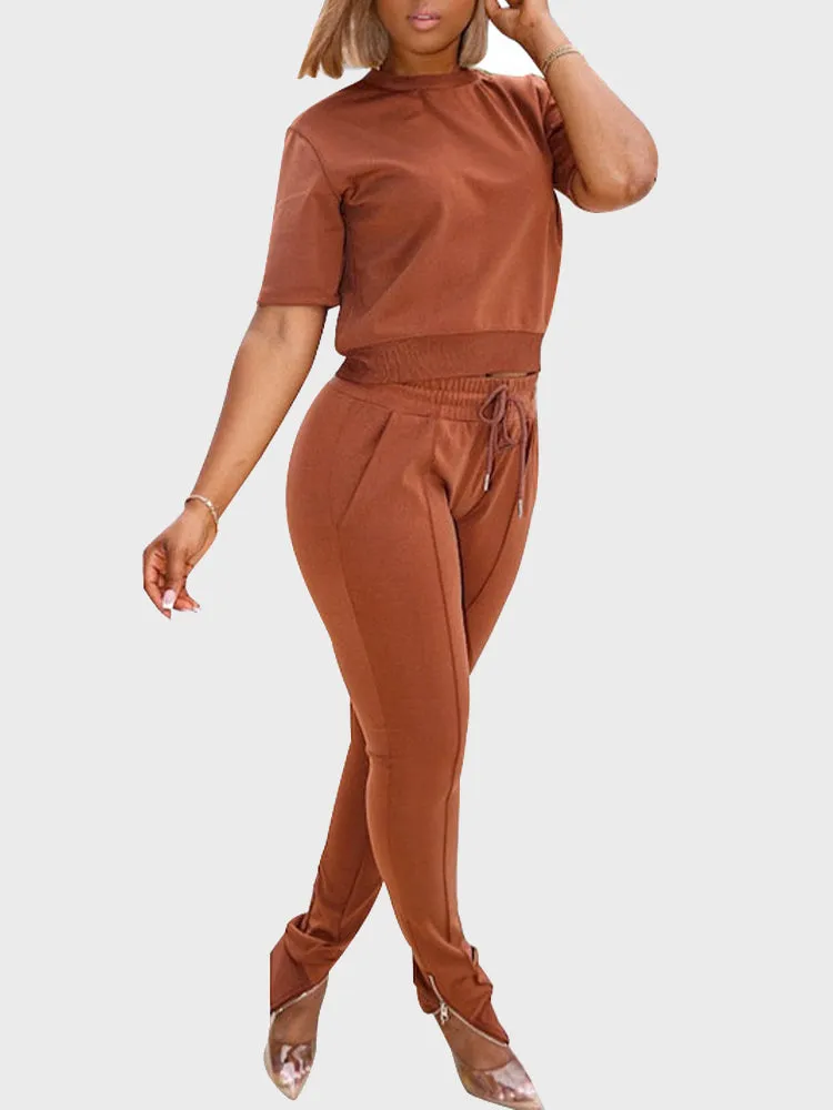 Back Zipped Top & Drawstring Trousers Sports Set