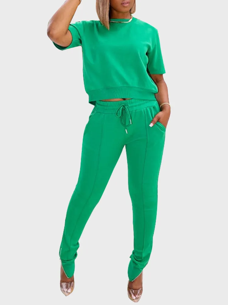 Back Zipped Top & Drawstring Trousers Sports Set