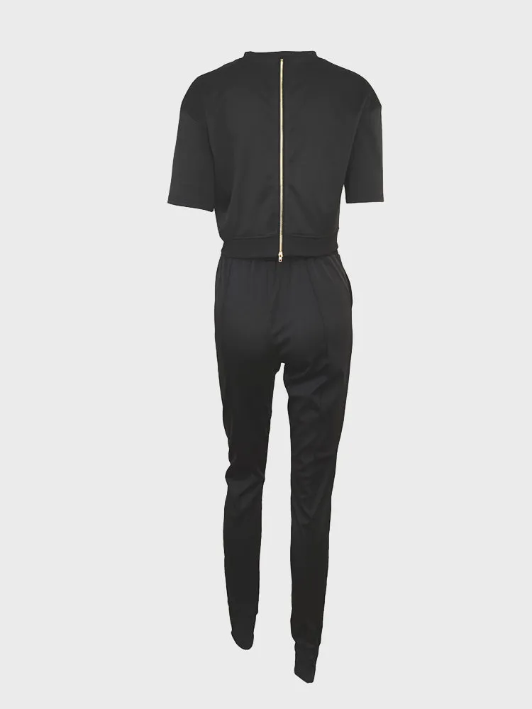 Back Zipped Top & Drawstring Trousers Sports Set