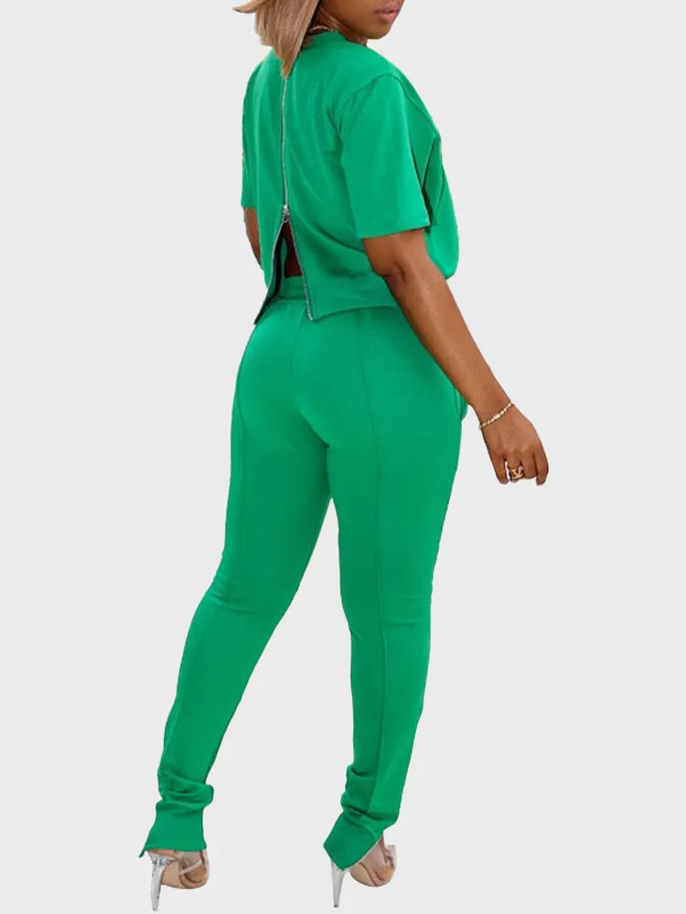 Back Zipped Top & Drawstring Trousers Sports Set