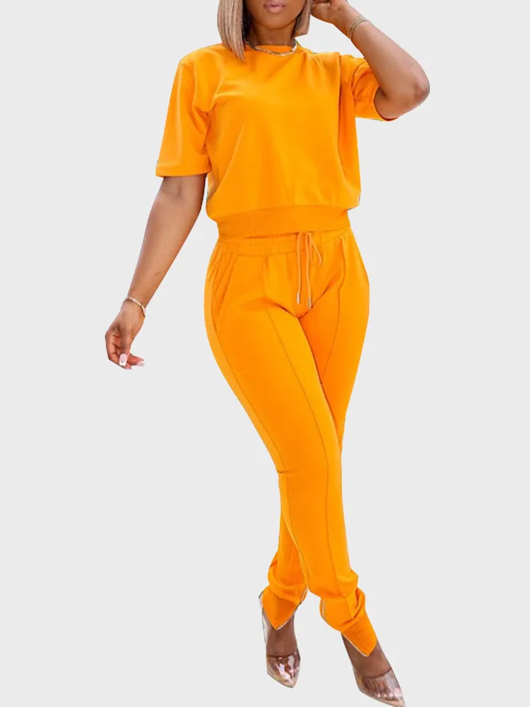 Back Zipped Top & Drawstring Trousers Sports Set