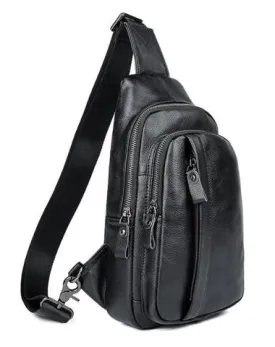 Badass Black Leather Backpack Men's 8-inch Sling Bag Chest Bag One shoulder Backpack Sports Bag For Men