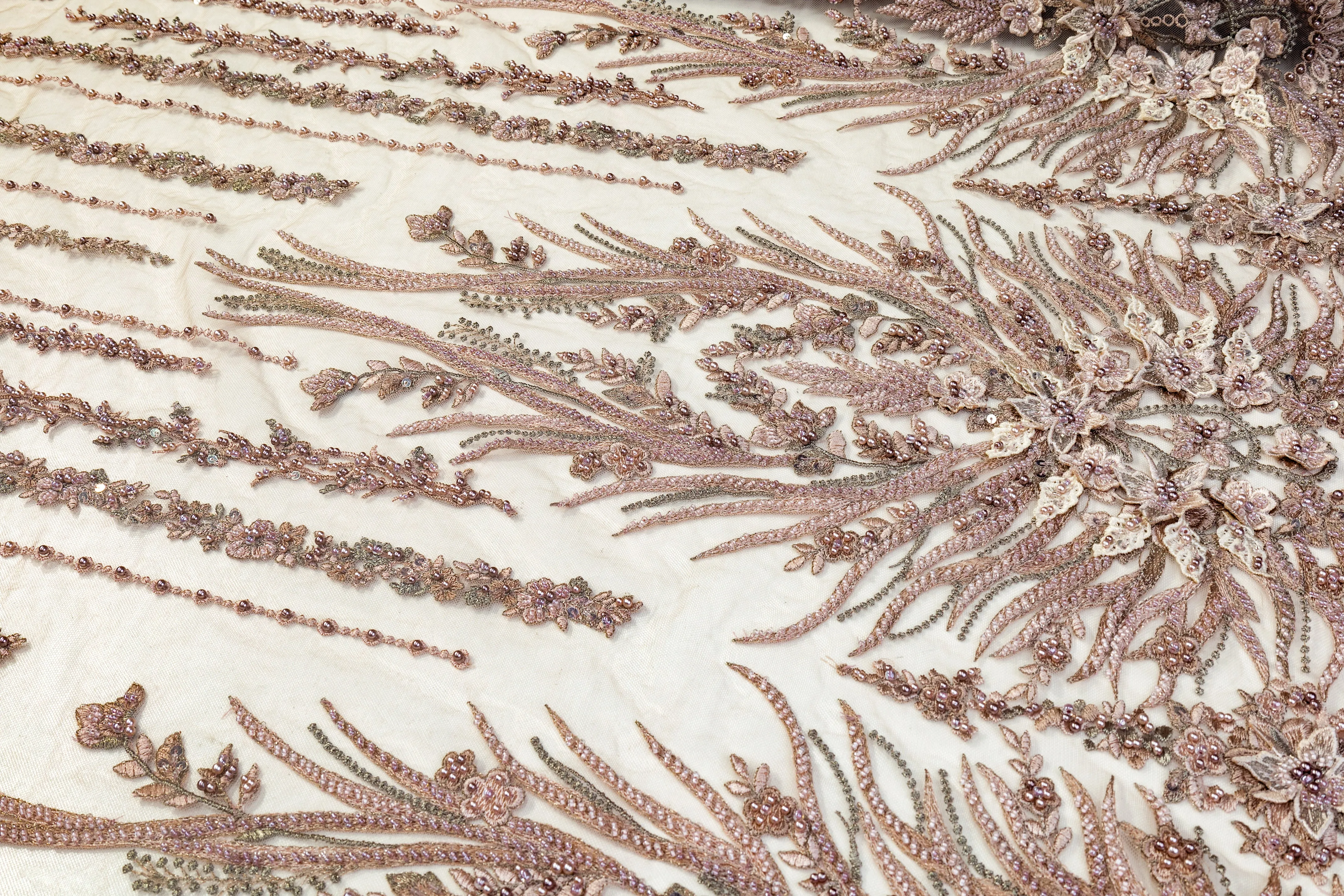 Beaded and Embroidered Tulle - Dusty Blush