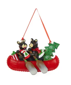 Bear Family Of 2 in A Canoe with Christmas Tree & Presents