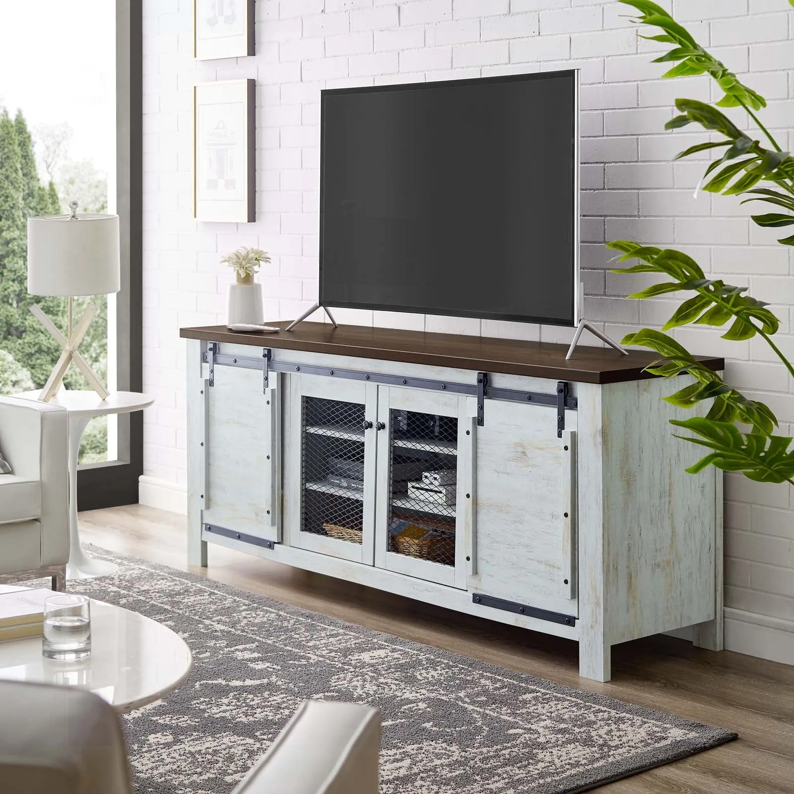 Bennington 71" Rustic Sliding Door TV Stand by Modway