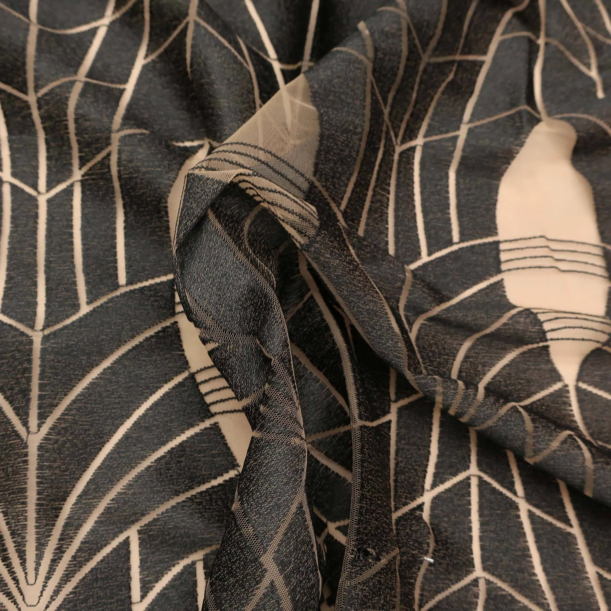 Black Geometric Embroidered Tulle Fabric