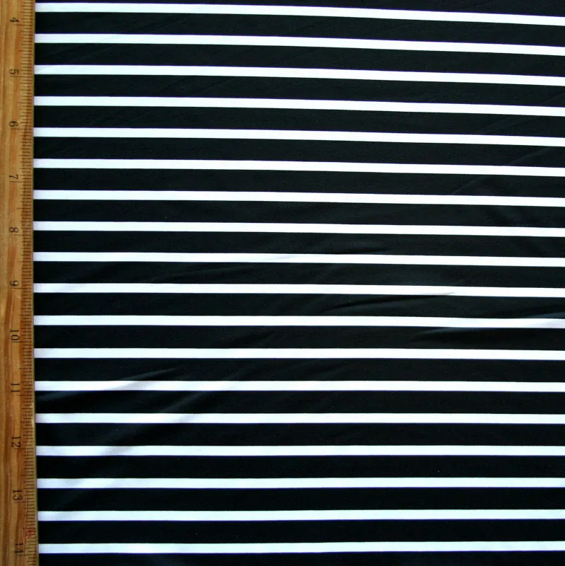 Black Thick and White Thin Stripes Nylon Lycra Swimsuit Fabric