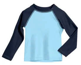 Boys UPF 50  Color Block Solid Long Sleeve Rashguard | Bright Light Blue with Navy