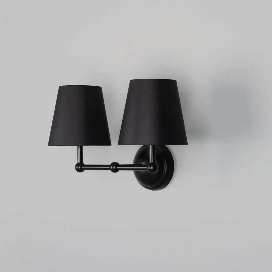 Busan Black Double Wall Light With Fabric Shades