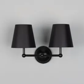 Busan Black Double Wall Light With Fabric Shades