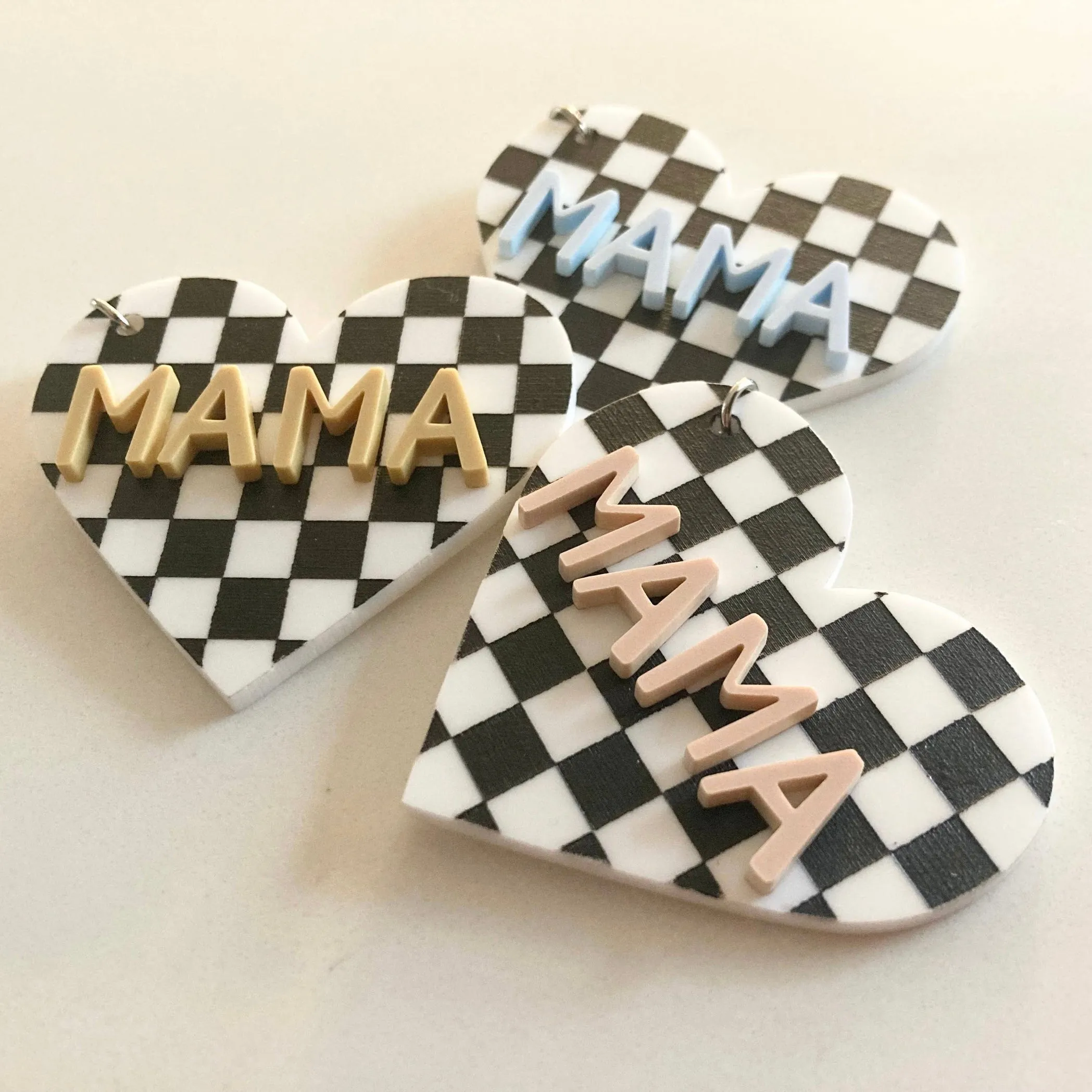 Checkered Heart Mama Keychain