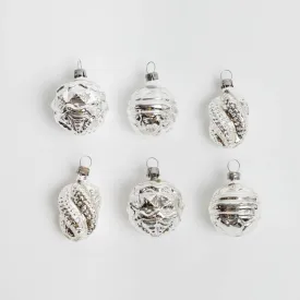 Classic Silver Handblown Glass Ornaments - 6 Piece Set