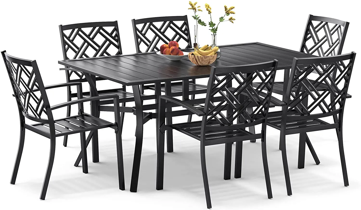 Copy of Bigroof 7 Piece Metal Outdoor Patio Dining Sets for 6, Stackable Chairs and 63" Classic Rectangle Table with Umbrella Hole